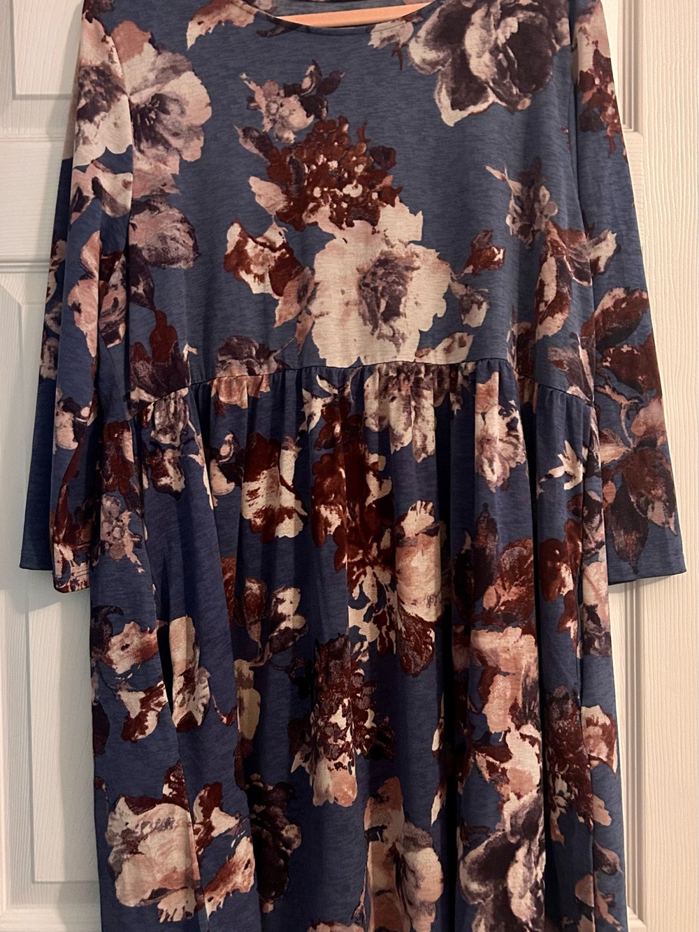 2x Blue Floral Long-Sleeve Swing Dress
